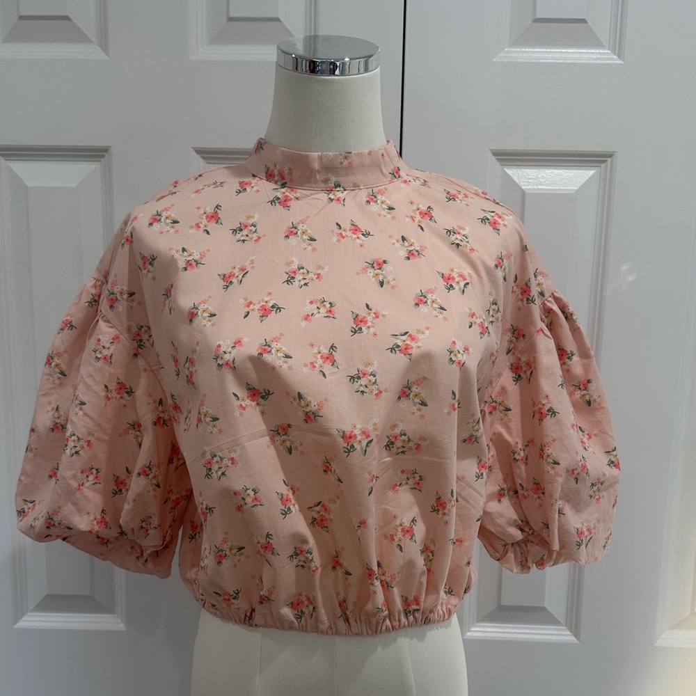 NWT Anthropology Coquette Girl Cropped Bubble Puff Sleeve  Cinch Blouse Size M
